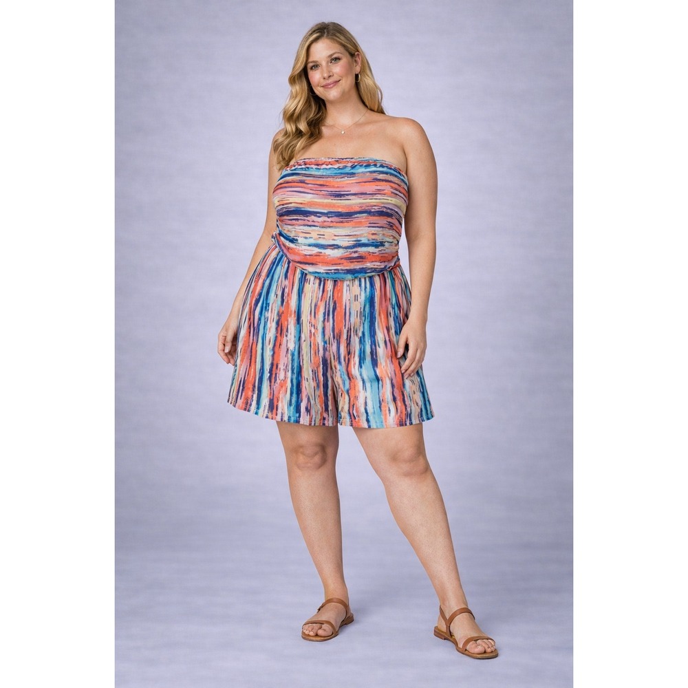 Full Circle Trends Romper 1X Strapless Tube Multicolor Shorts Summer